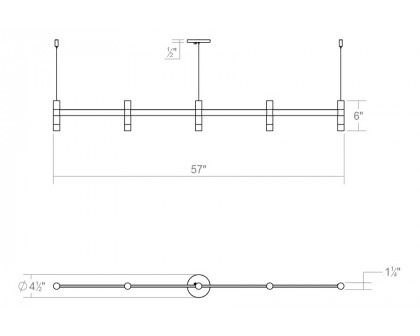 Sonneman Systema Staccato Linear Pendant - Bright Satin Aluminum, 5 Light, None