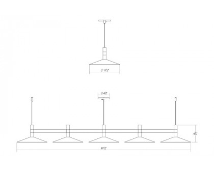 Sonneman Systema Staccato Linear Pendant - Bright Satin Aluminum, 5 Light, Cone