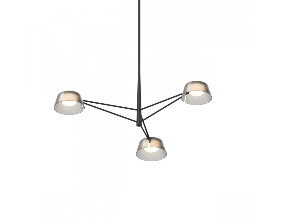 Sonneman Ray Chandelier - 3 Light, Satin Black, Smoked Etched Acrylic