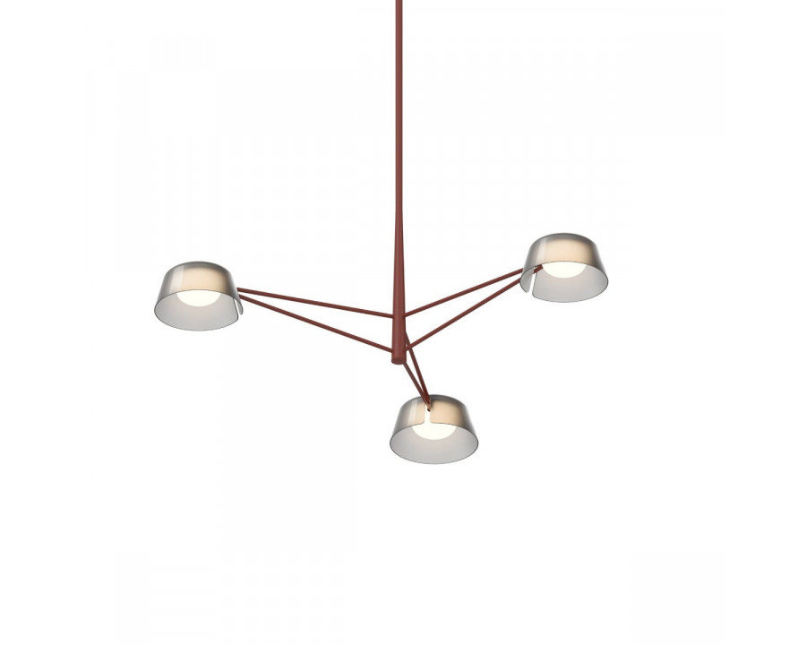 Sonneman Ray Chandelier - 3 Light, Oxide Red, Smoked Etched Acrylic