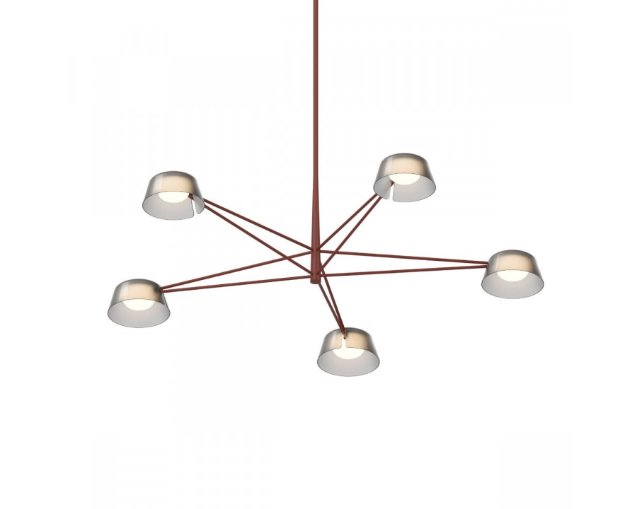 Sonneman Ray Chandelier - 5 Light, Oxide Red, Smoked Etched Acrylic