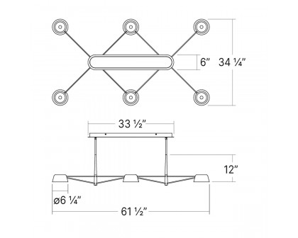 Sonneman Ray Chandelier - 6 Light, Warm Gray, Warm Gray Aluminum