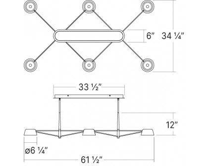 Sonneman Ray Chandelier - 6 Light, Satin Black, Satin Black Aluminum