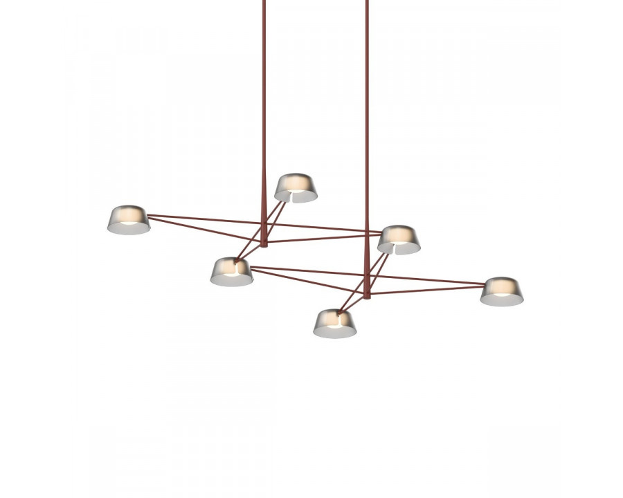 Sonneman Ray Chandelier - 6 Light, Oxide Red, Smoked Etched Acrylic