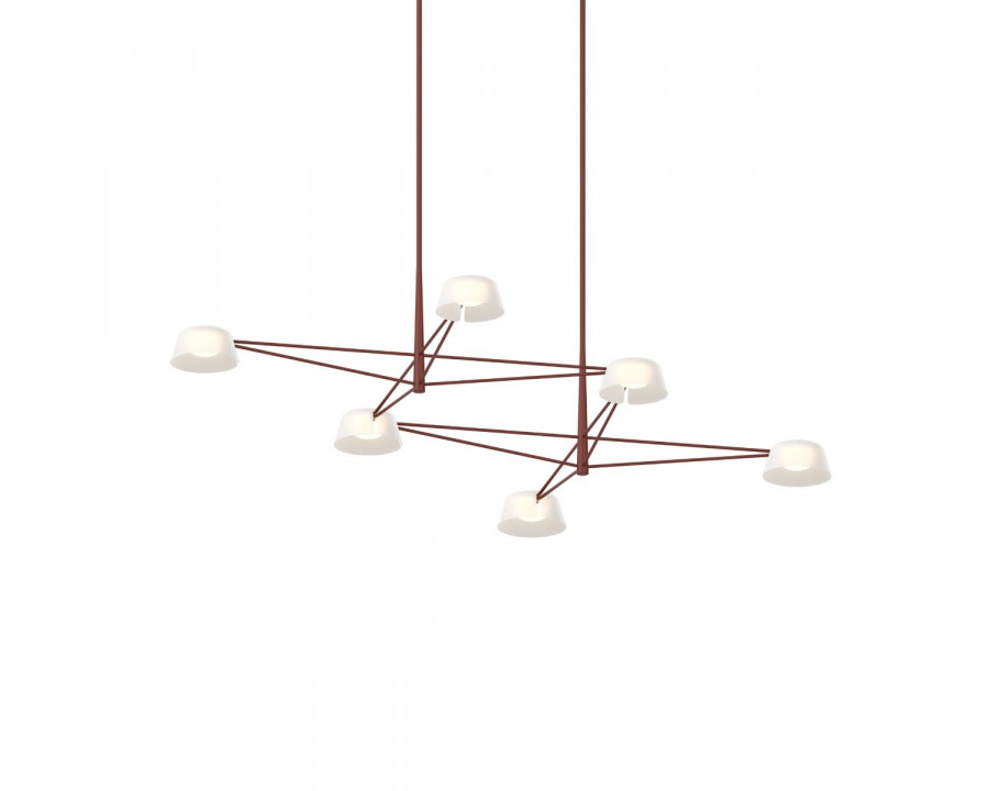 Sonneman Ray Chandelier - 6 Light, Oxide Red, Opal White Acrylic