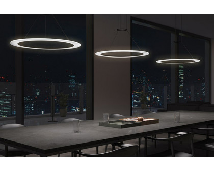 Sonneman Arctic Rings Single LED Pendant - Bright Satin Aluminum, 24" Single LED Ring Pendant