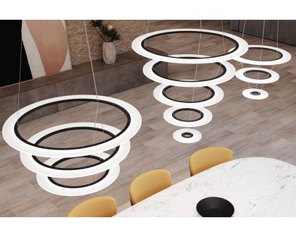 Sonneman Arctic Rings LED Chandelier - Satin Black, Small Triple LED Ring Pendant