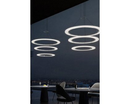 Sonneman Arctic Rings LED Chandelier - Bright Satin Aluminum, Large Triple LED Ring Pendant