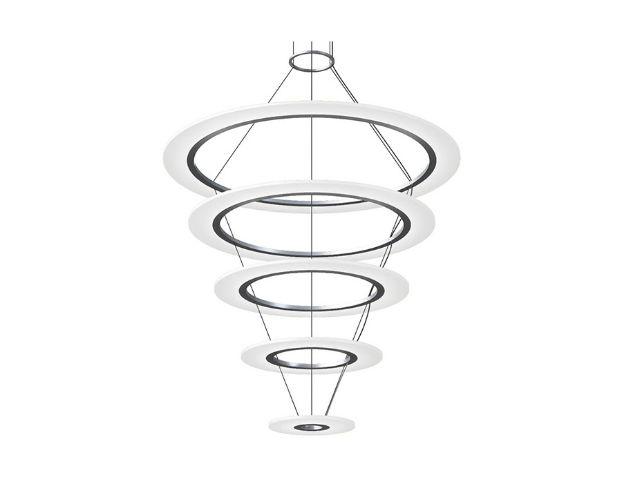 Sonneman Arctic Rings LED Chandelier - Bright Satin Aluminum, Quintuple LED Ring Pendant