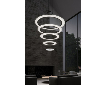 Sonneman Arctic Rings LED Chandelier - Bright Satin Aluminum, Quintuple LED Ring Pendant