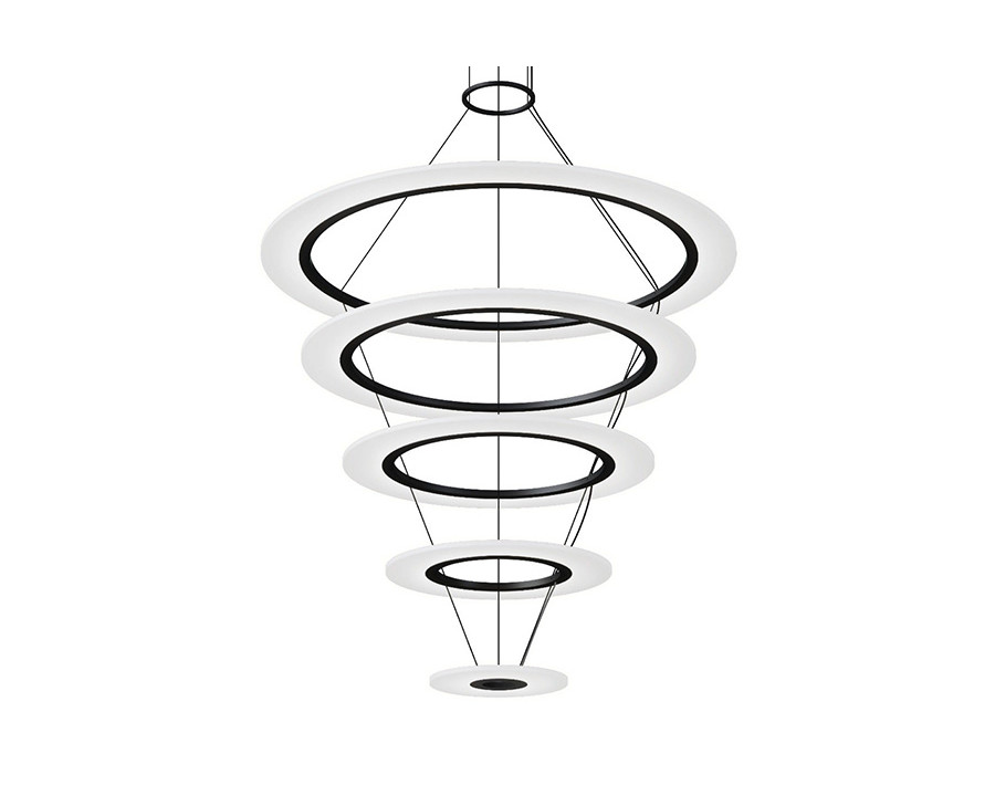 Sonneman Arctic Rings LED Chandelier - Satin Black, Quintuple LED Ring Pendant