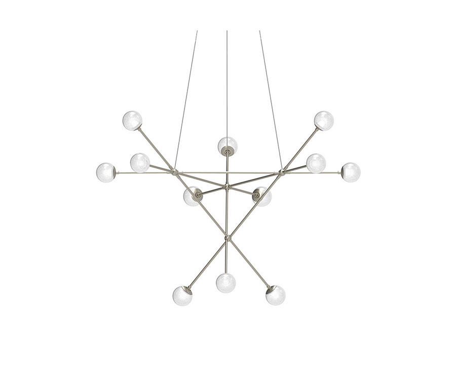 Sonneman Proton Alpha Chandelier - Satin Nickel, White Crushed Glass