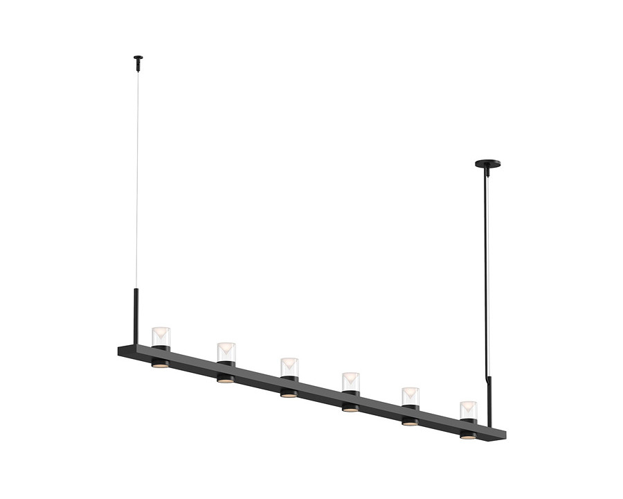 Sonneman Intervals Linear Beam Pendant - Satin Black, 8", Clear with Cone Uplight Trim