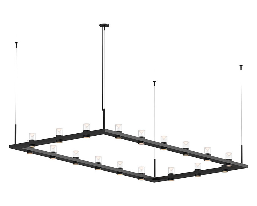 Sonneman Intervals Linear Beam Pendant - Satin Black, 4" x 8", Clear with Cone Uplight Trim