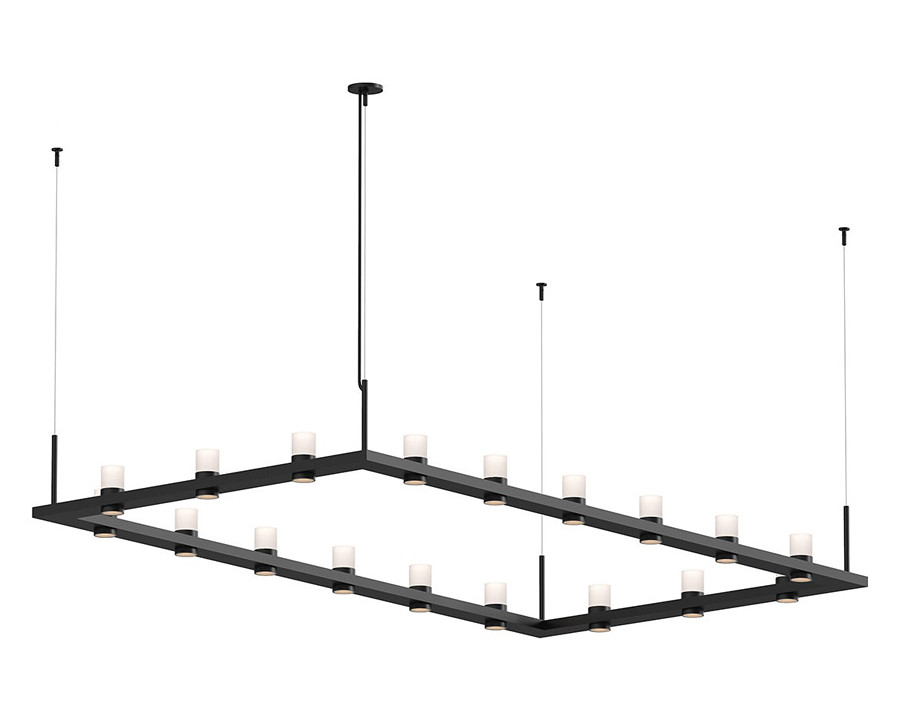 Sonneman Intervals Linear Beam Pendant - Satin Black, 4" x 8", Etched Cylinder Uplight Trim