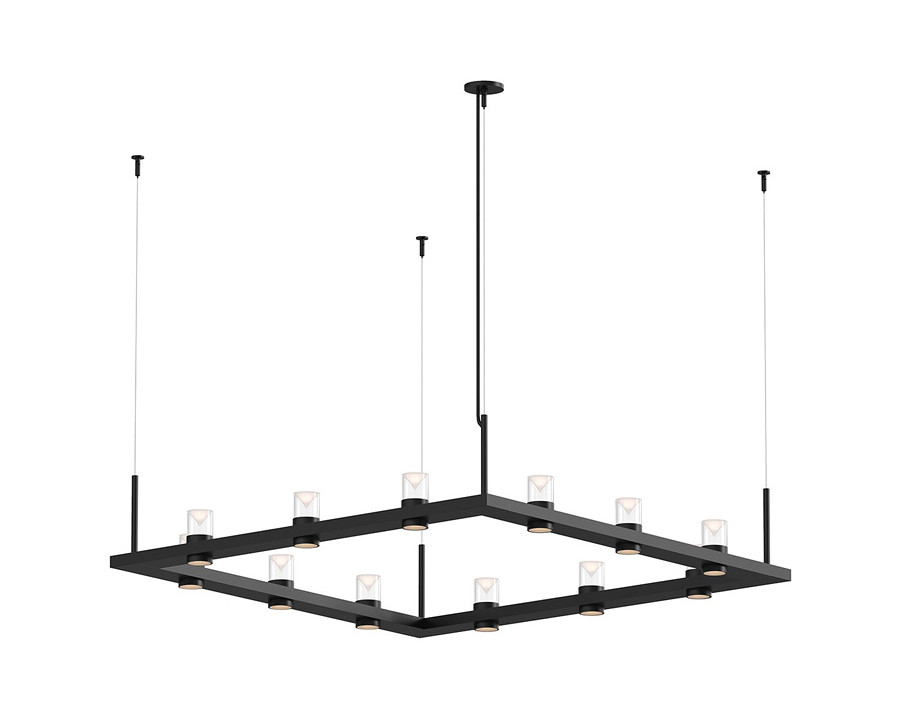 Sonneman Intervals Linear Beam Pendant - Satin Black, 4" x 4", Clear with Cone Uplight Trim