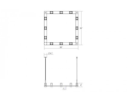 Sonneman Intervals Linear Beam Pendant - Satin Black, 4" x 4", Clear with Cone Uplight Trim