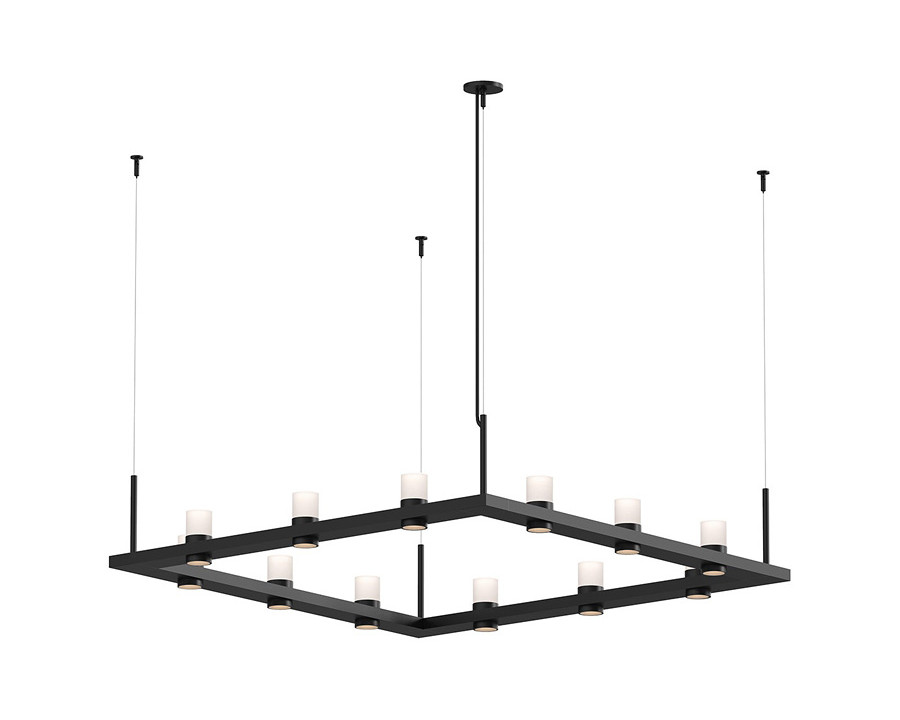 Sonneman Intervals Linear Beam Pendant - Satin Black, 4" x 4", Etched Cylinder Uplight Trim