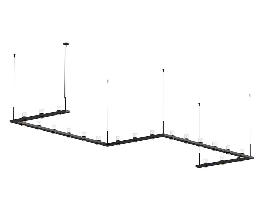 Sonneman Intervals Linear Beam Pendant - Satin Black, 4" x 16", Clear with Cone Uplight Trim