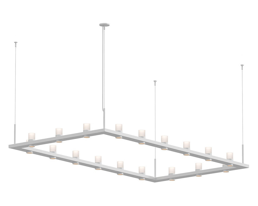 Sonneman Intervals Linear Beam Pendant - Satin White, 4" x 8", Etched Cylinder Uplight Trim