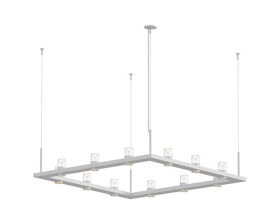 Sonneman Intervals Linear Beam Pendant - Satin White, 4" x 4", Clear with Cone Uplight Trim