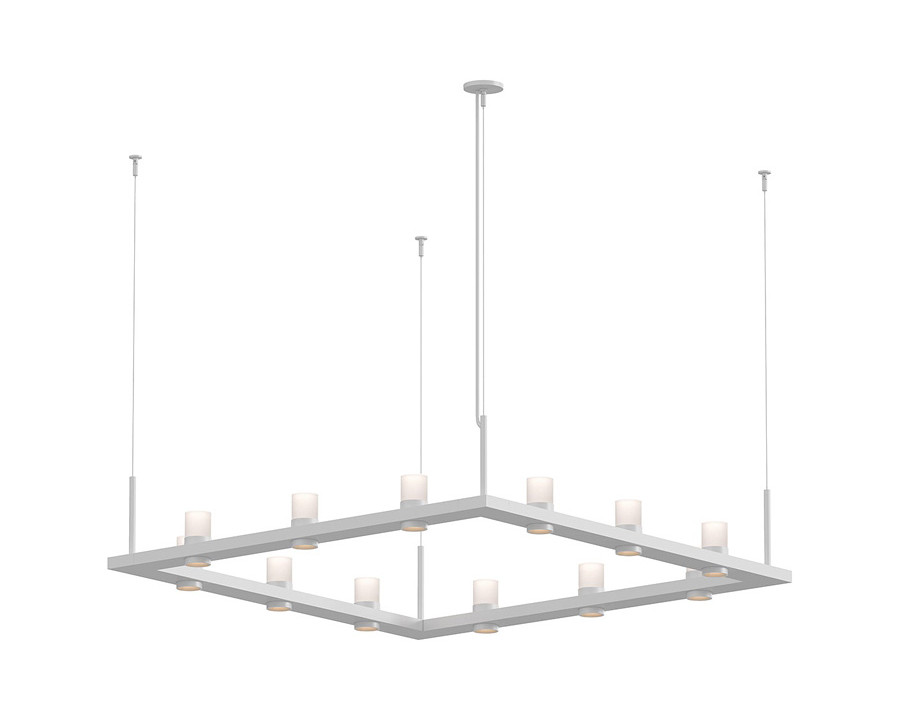 Sonneman Intervals Linear Beam Pendant - Satin White, 4" x 4", Etched Cylinder Uplight Trim