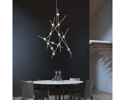 Sonneman Constellation Galaxy Matrix Horizontal Round Chandelier - Minor, Satin Brass, Clear Faceted Acrylic Lens