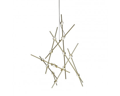 Sonneman Constellation Galaxy Matrix Horizontal Round Chandelier - Minor, Satin Brass, Clear Faceted Acrylic Lens