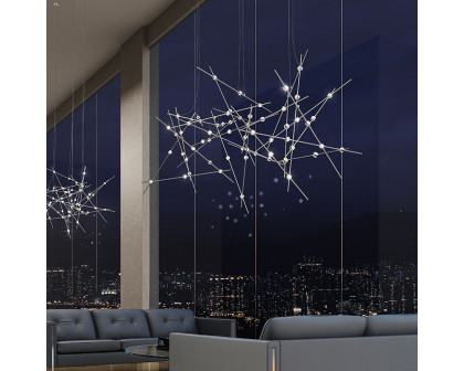 Sonneman Constellation Galaxy Matrix Horizontal Round Chandelier - Major, Satin Nickel, Clear Faceted Acrylic Lens