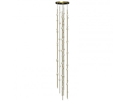 Sonneman Constellation Andromeda Chandelier - Tall 12", Satin Brass, Clear Faceted Acrylic Lens