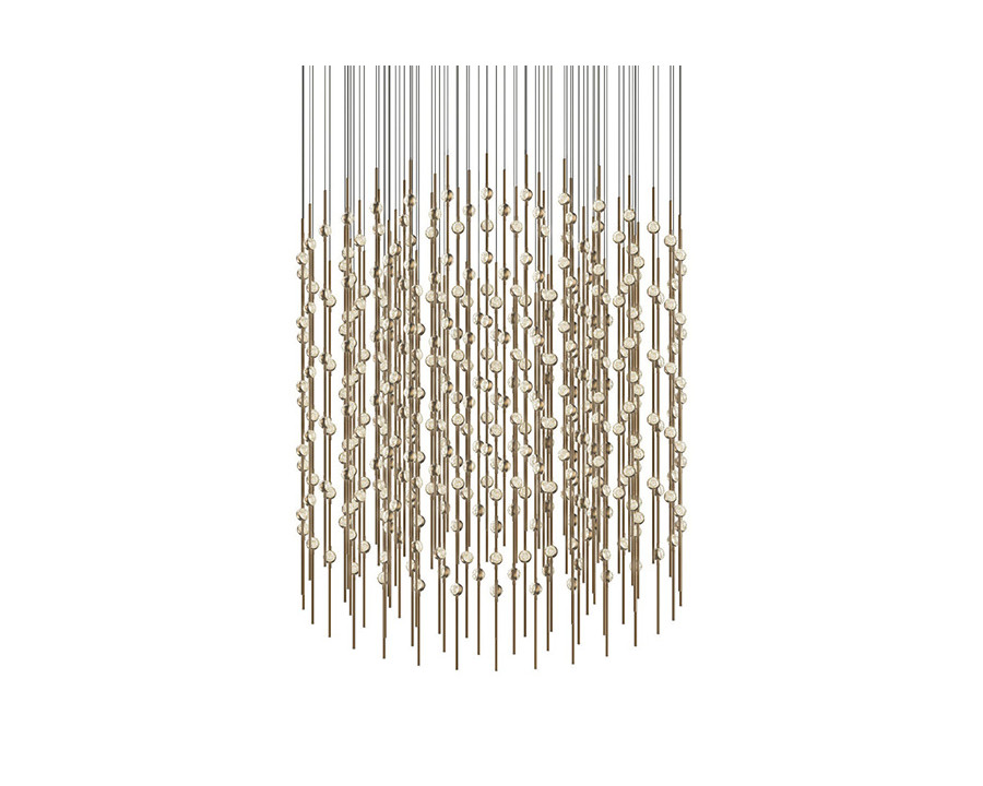 Sonneman Constellation Centaurus LED Chandelier - Satin Brass, Cylinder, Clear Faceted Acrylic Lens, 3000K