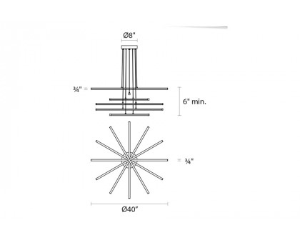 Sonneman Stix LED Chandelier - Bright Satin Aluminum, 6-Arm