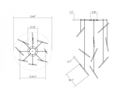 Sonneman Ballet LED Chandelier - Bright Satin Aluminum, 9-Light, Swag