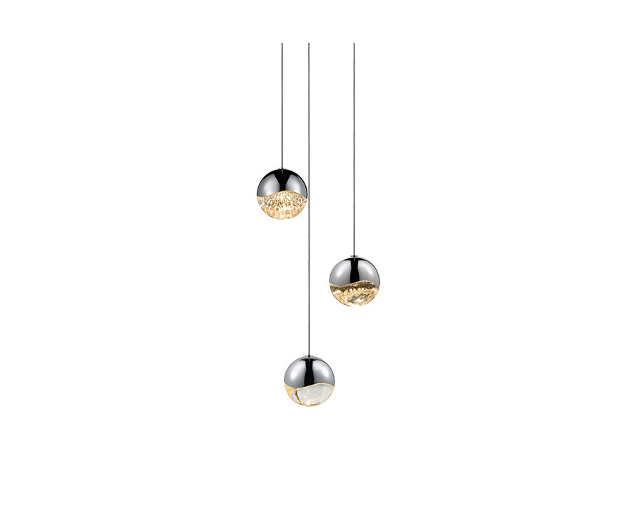 Sonneman Grapes LED Chandelier - Polished Chrome, 3-Light Medium, Round Canopy