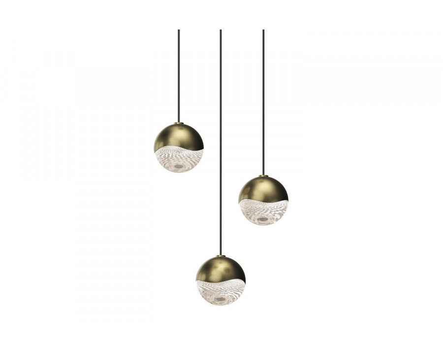 Sonneman Grapes LED Chandelier - Brass Finish, 3-Light Small, Round Canopy