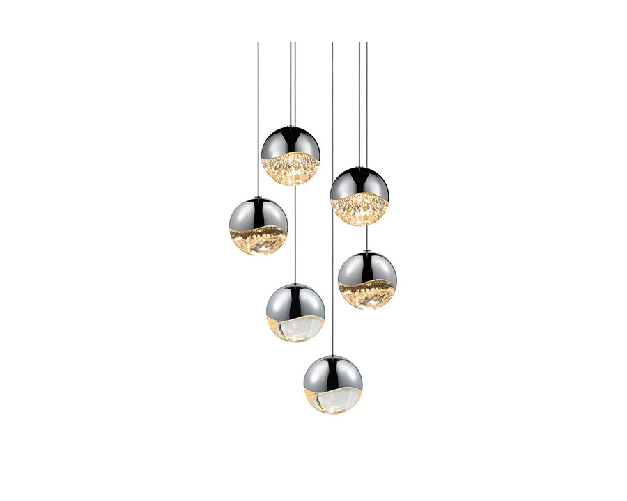 Sonneman Grapes LED Chandelier - Polished Chrome, 6-Light Large, Round Canopy