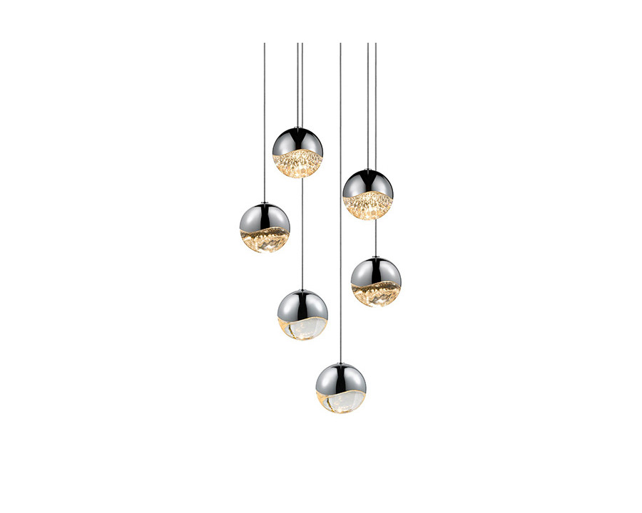 Sonneman Grapes LED Chandelier - Polished Chrome, 6-Light Medium, Round Canopy