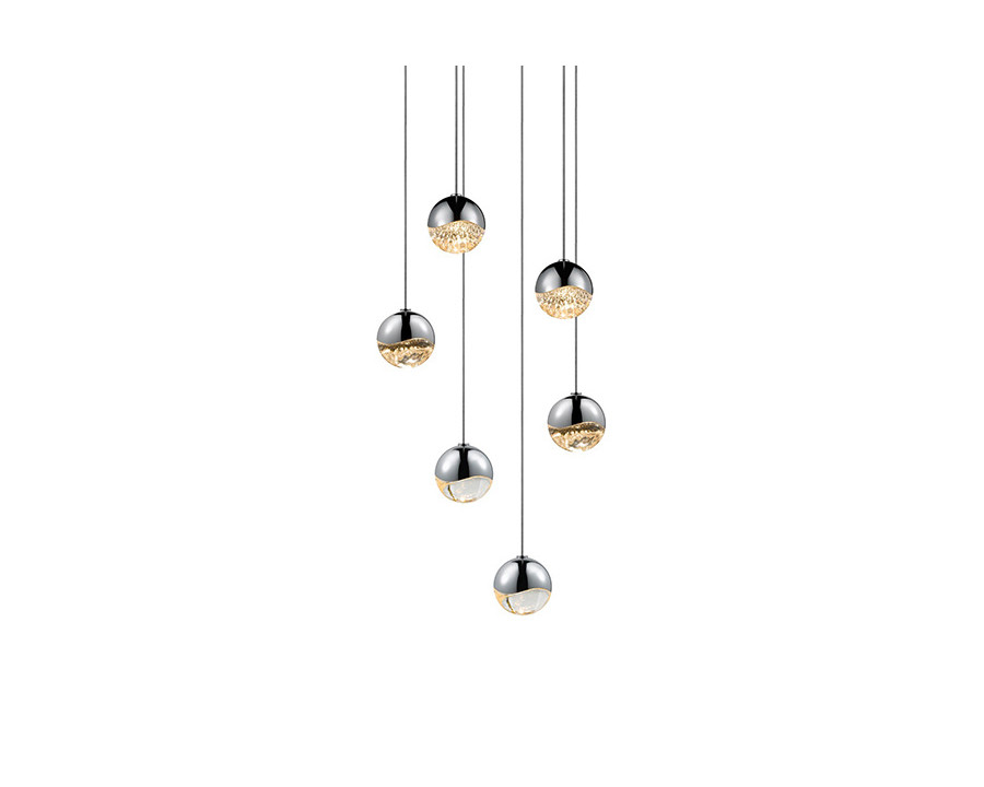 Sonneman Grapes LED Chandelier - Polished Chrome, 6-Light Small, Round Canopy