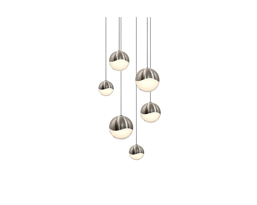 Sonneman Grapes LED Chandelier - Satin Nickel, 6-Light Assorted, Round Canopy