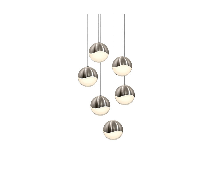 Sonneman Grapes LED Chandelier - Satin Nickel, 6-Light Large, Round Canopy