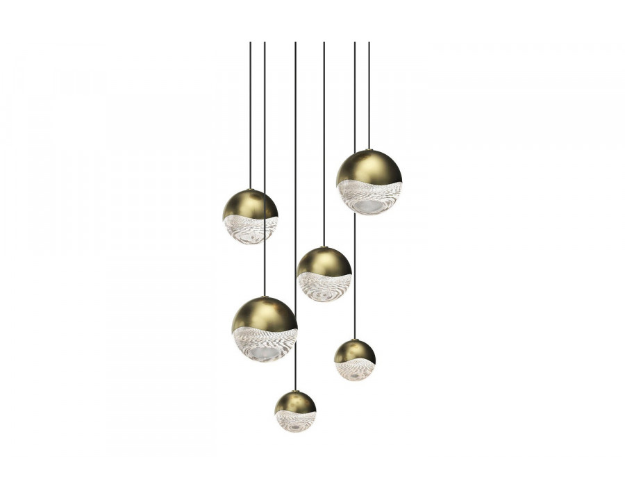 Sonneman Grapes LED Chandelier - Brass Finish, 6-Light Assorted, Round Canopy