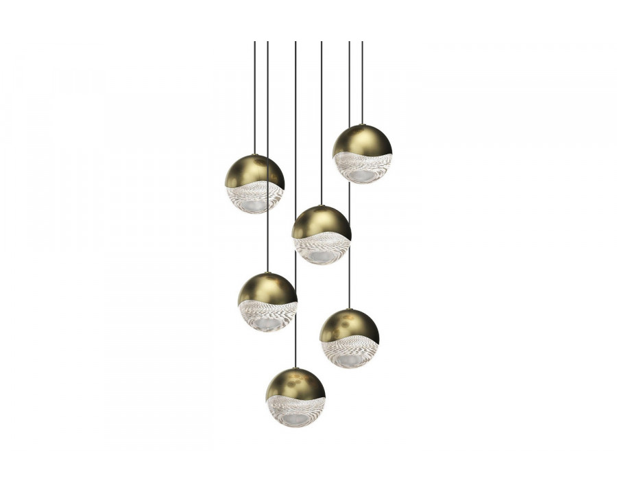 Sonneman Grapes LED Chandelier - Brass Finish, 6-Light Large, Round Canopy