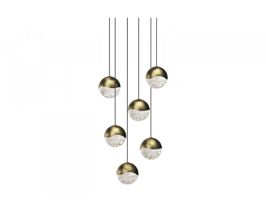 Sonneman Grapes LED Chandelier - Brass Finish, 6-Light Medium, Round Canopy