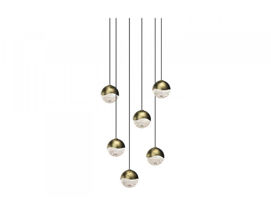 Sonneman Grapes LED Chandelier - Brass Finish, 6-Light Small, Round Canopy