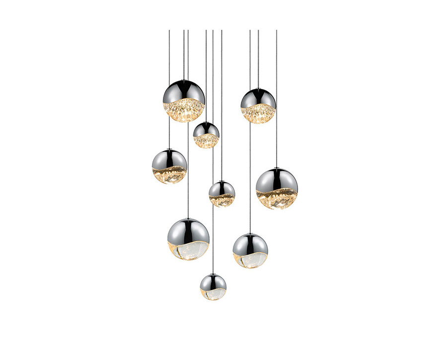 Sonneman Grapes LED Chandelier - Polished Chrome, 9-Light Assorted, Round Canopy