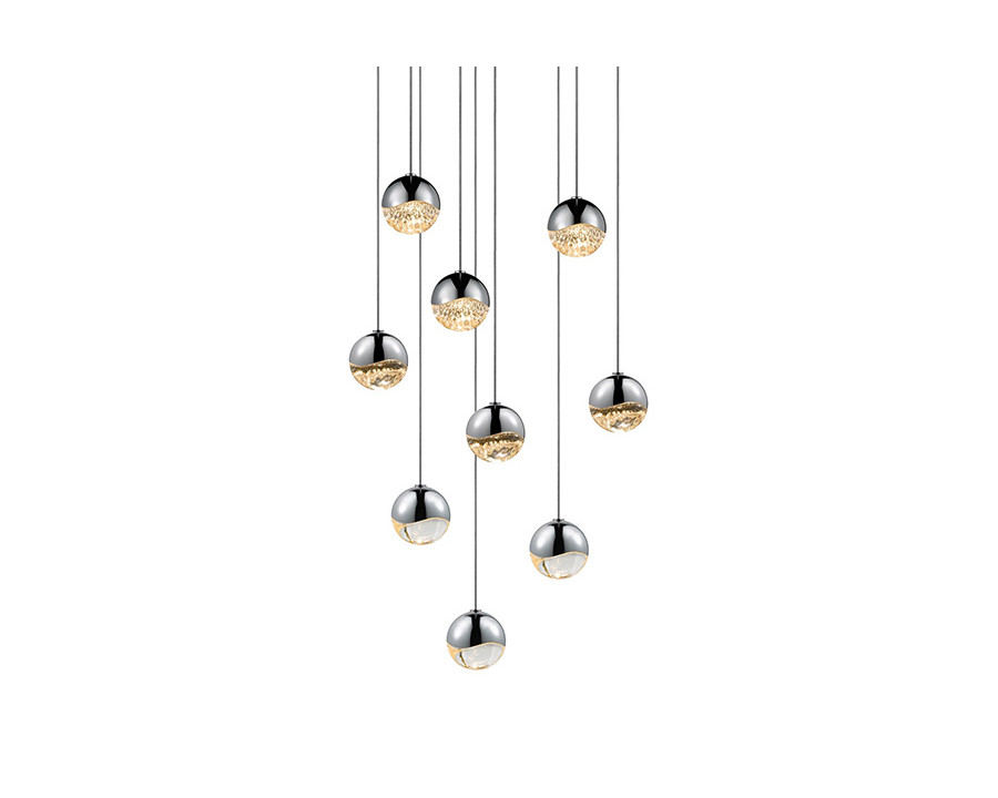 Sonneman Grapes LED Chandelier - Polished Chrome, 9-Light Small, Round Canopy