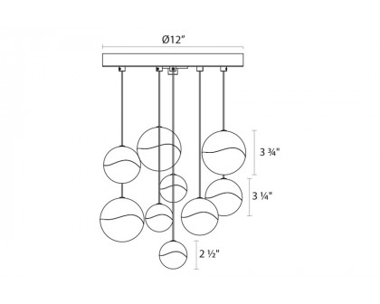 Sonneman Grapes LED Chandelier - Satin Nickel, 9-Light Assorted, Round Canopy