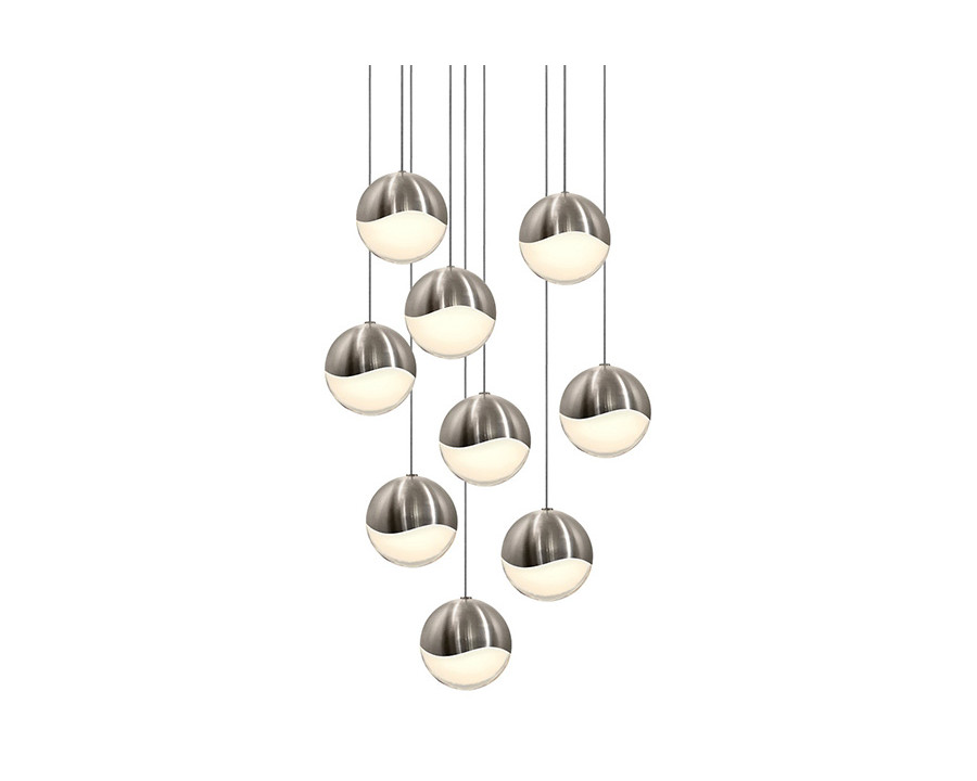 Sonneman Grapes LED Chandelier - Satin Nickel, 9-Light Large, Round Canopy