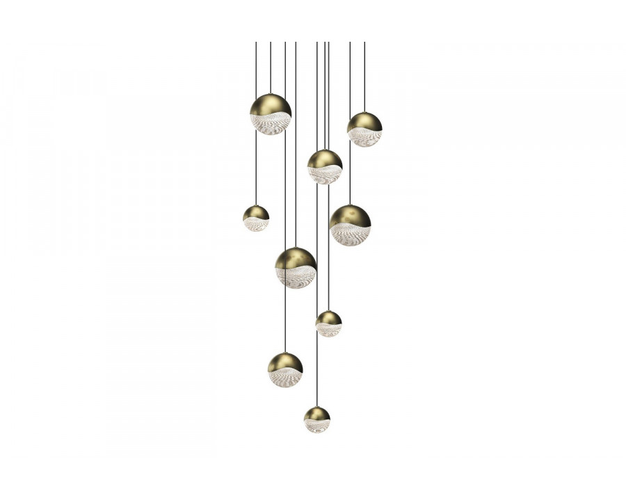 Sonneman Grapes LED Chandelier - Brass Finish, 9-Light Assorted, Round Canopy