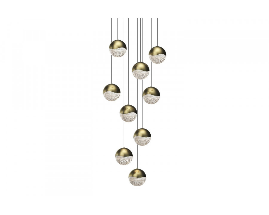 Sonneman Grapes LED Chandelier - Brass Finish, 9-Light Large, Round Canopy